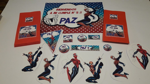 Spider Girl Cumpleaños  Banderines Stickers Candybar