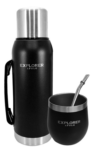 Termo Acero Inoxidable Explorer 1 Lt + Mate 193ml + Bombilla Color Negro