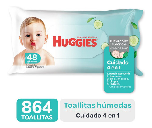 Toallas Humedas Huggies Cuidado 4 En 1 X48 Caja Pack X 18