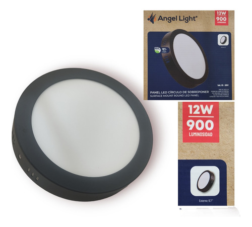 Panel Lampara Led 12w Superficial Borde Negro Ángel Light 