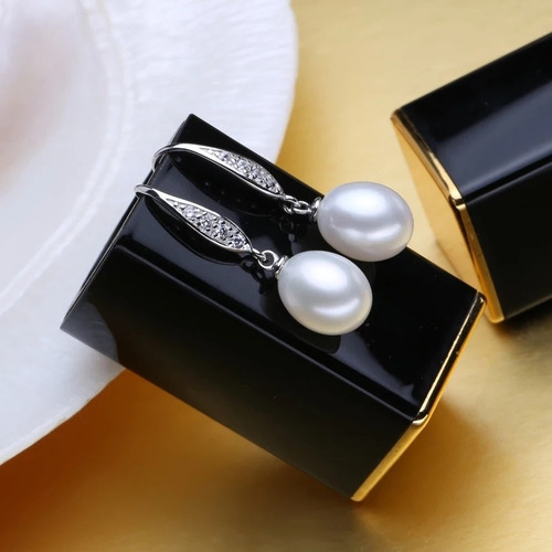Imagen 3 de 5 de Aros Colgantes Perla Natural Y Plata Regalo Mujer Novias