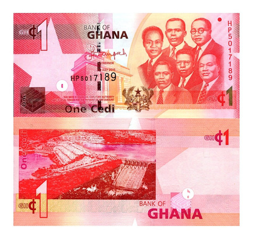 Billete De Ghana 1 Cedis 2015 Nuevo Sin Circular, 6 Lideres