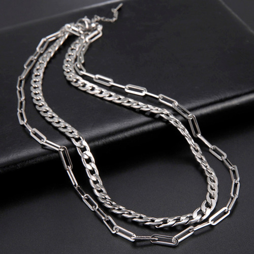 Imagen 8 de 10 de Cadena Cubana Eslabones Hombre Collar Doble Acero Plata 8mm