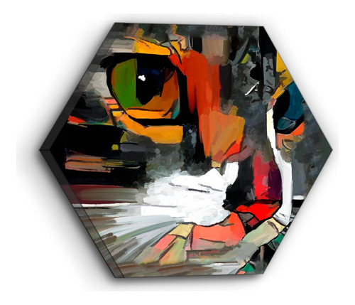 Cuadro Hexagonal Canvas Gato Abstracto 50x50cm