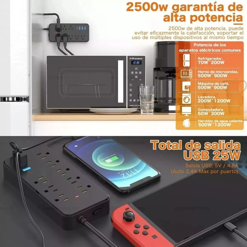 Para Faixa De Energia Multicontatos Elétricos Usb Premium 8
