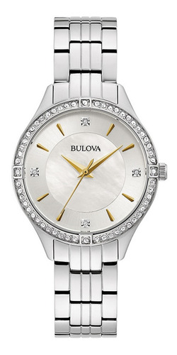 96l282 Reloj Bulova Crystal Cuarzo Plateado