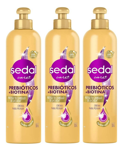 3 Crema Para Peinar Sedal Prebióticos + Biotina 300ml