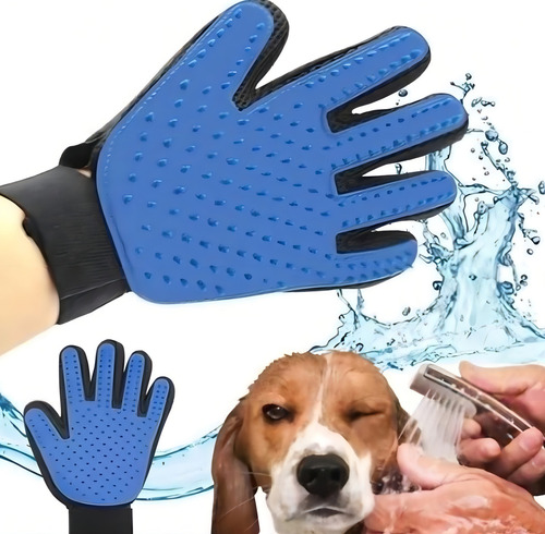 Guante Izquierdo Para Mascotas Elimina Pelos Da Masaje Color Azul