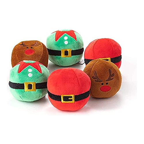 Pack De 6 Pelotas De Juguete De Perro De Peluche Navida...