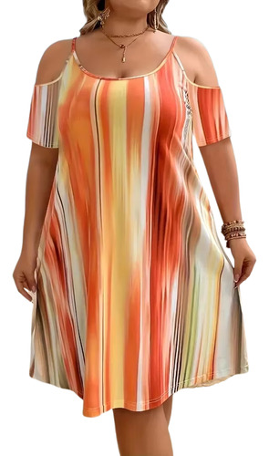Vestido Feminino Plus Size Com Estampa De Ombros Largos