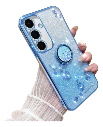 Funda Con Brillo Y Flores Eternas Para Samsung, Con Soporte