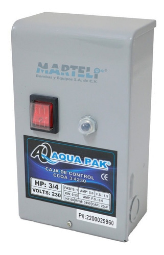 Caja De Control Aqua Pak De 3/4hp 230v Mod. Ccqa 3/4230