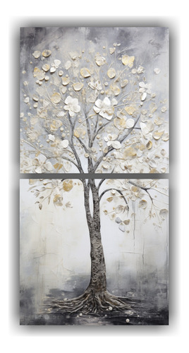 80x40cm Cuadros Tela Sublimada Efecto Visual Árbol Blanco P