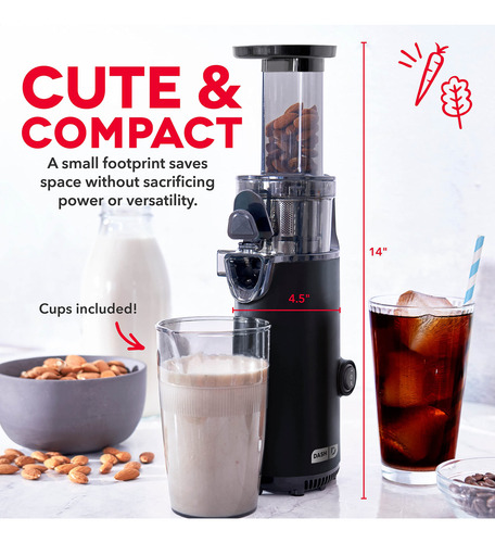 Juicer Dash Deluxe Compact Masticating Slow Con Frozen Black