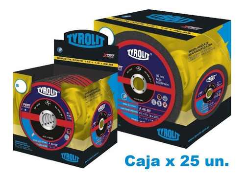 Imagen 1 de 7 de Disco Corte De Tyrolit Xpert 114 X 1,6 Mm Caja X 25 Un Gramabi Amoladora 4 1/2 Plano 115x1,6 Hierro 114x1,6 Inoxidable
