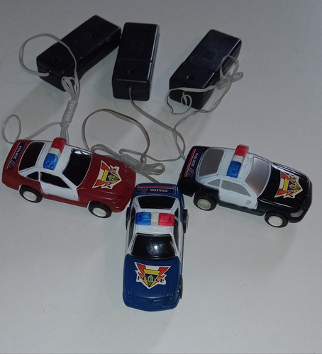 Autos Antiguos De Policía Con Luz Control Con Cable Lote X 3