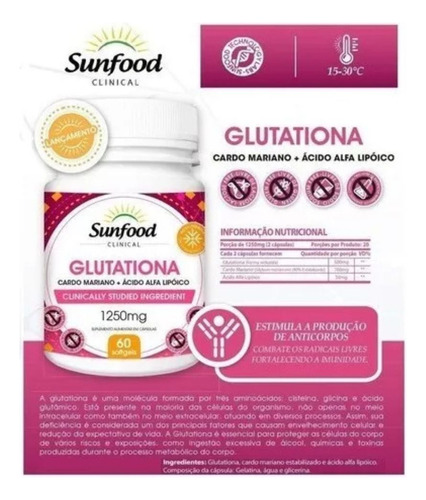 Suplemento Glutationa 60cap Sunfod Impor Acido Alfa Lipoico Sem Sabor