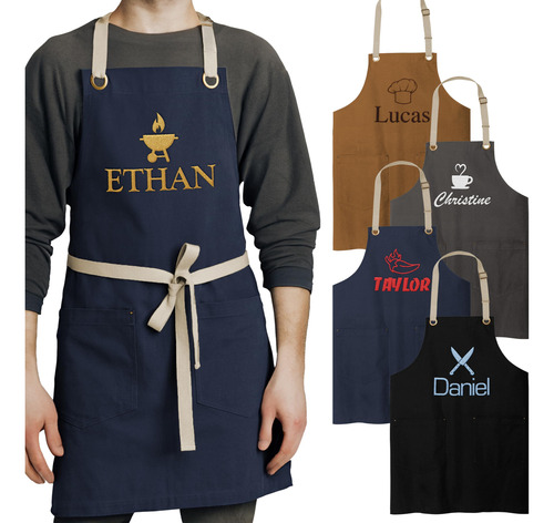 Delantales Personalizados Canvas Hombre Mujer Bordado Pers Color Diseño De La Tela