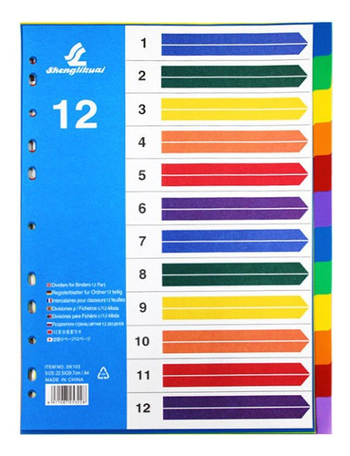 Indice Separador Plástico A4 12 Colores Sworld