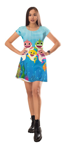  Vestido Baby Shark Regata Adulto E Infantil 