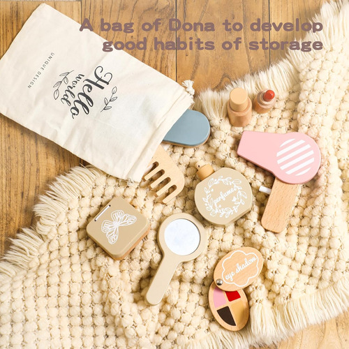 Juego De Juguetes De Maquillaje De Madera Natural Para Niñas
