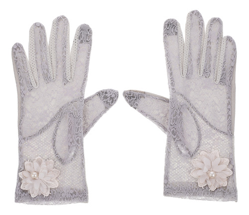 Guantes De Vestir Cortos Con Lazo De Encaje Gris Vintage Par