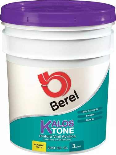 Pintura Berel Kalos Tone Base Agua 19lt Blanco Acabado Mate