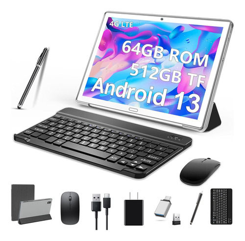 Tablet Android Hd 64gb+4gb Memoria Ram Teclado Bluetooth Pad Color Plateado