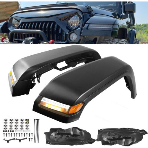 Front Fender Flares W/ Lights For 2007-2018 Jeep Wrangle Aad