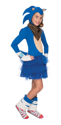 Disfraz Talla Large(10-12) Para Niña Sonic Color Azul Con