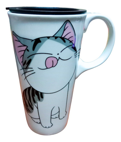 Taza Vaso Termico Ceramica Tapa Cafe Te Gatito Kwai