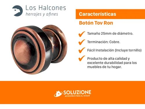 Tirador Metal Botón Tov Ron Cobre Mueble Herraje X 12 Unid