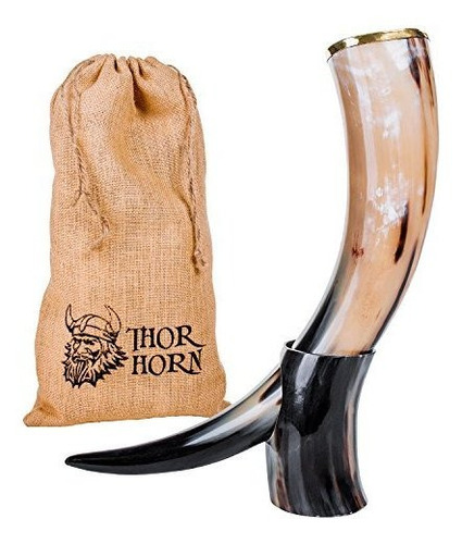 Thor Horn Cuerno Para Beber Viking Grande Con Soporte Auten