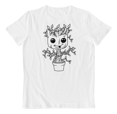 Dtf - Polera Blanca Algodon - Im Groot Marvel Movie Art B/n