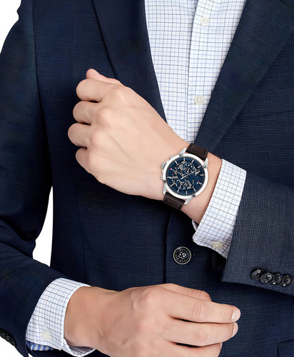Reloj Tommy Hilfiger 1710476 Multifunción De Acero Inoxidab Color de la correa Marrón Color del bisel Plateado Color del fondo Azul oscuro