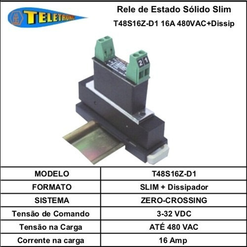 Imagem 1 de 4 de Rele Estado Solido Slim 16 Amp T48s16z-d1 480v 3à32vdc