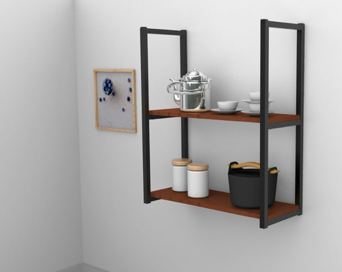 Repisa Industrial 2 Tablas 60x20 cm CAFE 20kg Muro/Piso BRASFORMA