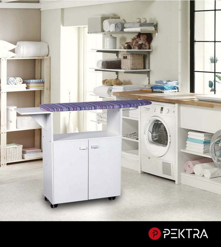 Imagen 6 de 10 de Mueble Para Planchar Planchador Organizador Con 2 Puertas Bl