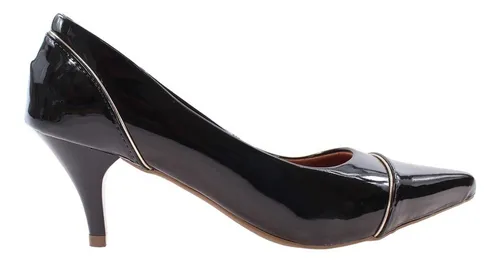 Scarpin Feminino Salto Fino Baixo 6 Cm Confort Verniz Preto