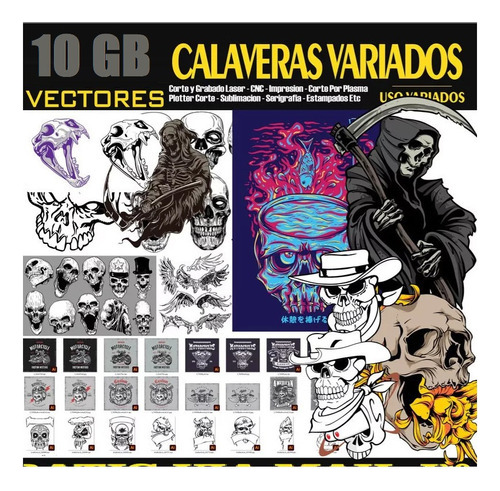 Pack Vectores Serigrafia Poleras Calaveras Sublimacion Vol25