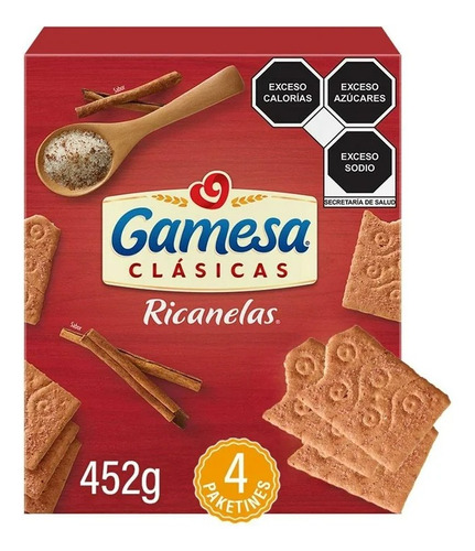 4 Pzas Galletas Gamesa Ricanelas Clásicas Sabor Canela 4 Pak