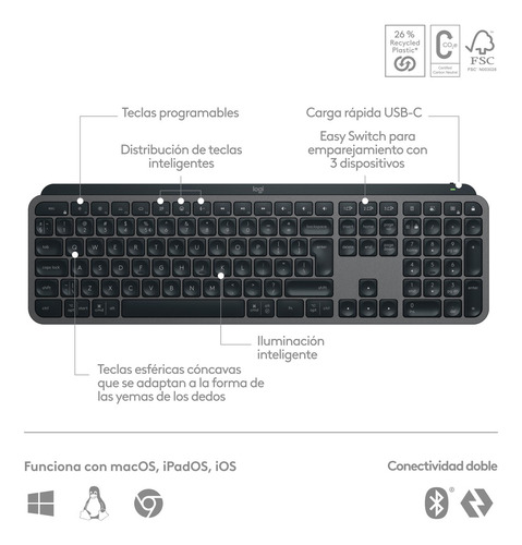 Teclado Logitech Mx Keys S Inalámbrico Rf Bluetooth Grafito