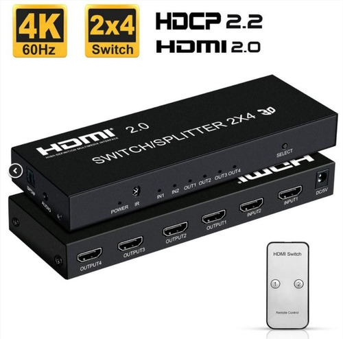 Imagem 4 de 6 de Splitter Switch Matriz 2x4 Hdmi 4k 2k Ultra Full Hd 3d Fonte