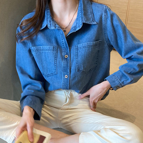 Camisa De Mezclilla Para Dama Azul Mezclilla Oscura Y Clara