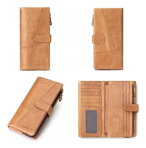 Billetera Cuero Natural Para Mujer Monedero Largo De Mano 