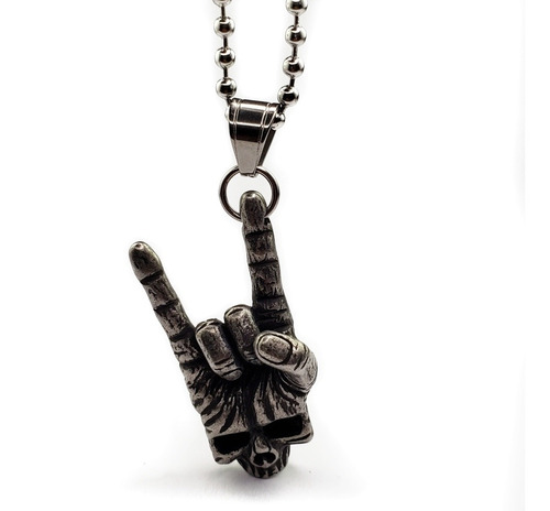 Dije Mano Cornuta Calavera Heavy Metal Acero Inoxidable Rock