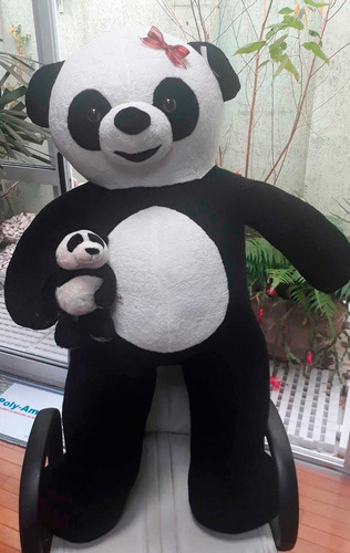 Urso Panda Pelúcia Gigante 1,20 Mts 120cm + Filhotinho 25 Cm