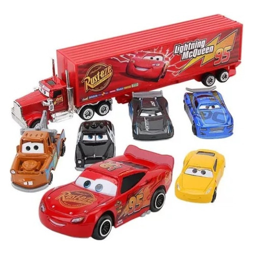 Cars Rayo Mcqueen Mula Camion Mack + 6 Carros Impulso