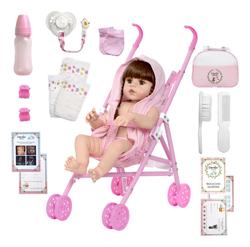 Bebe Reborn Infantil Menina Corpo De Vinil Com Bolsa E Itens