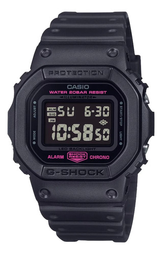 Reloj Casio G-shock Digital Serie 5600 Dw-5600pk-1 Correa Negro Bisel Negro Fondo Negro/rosa